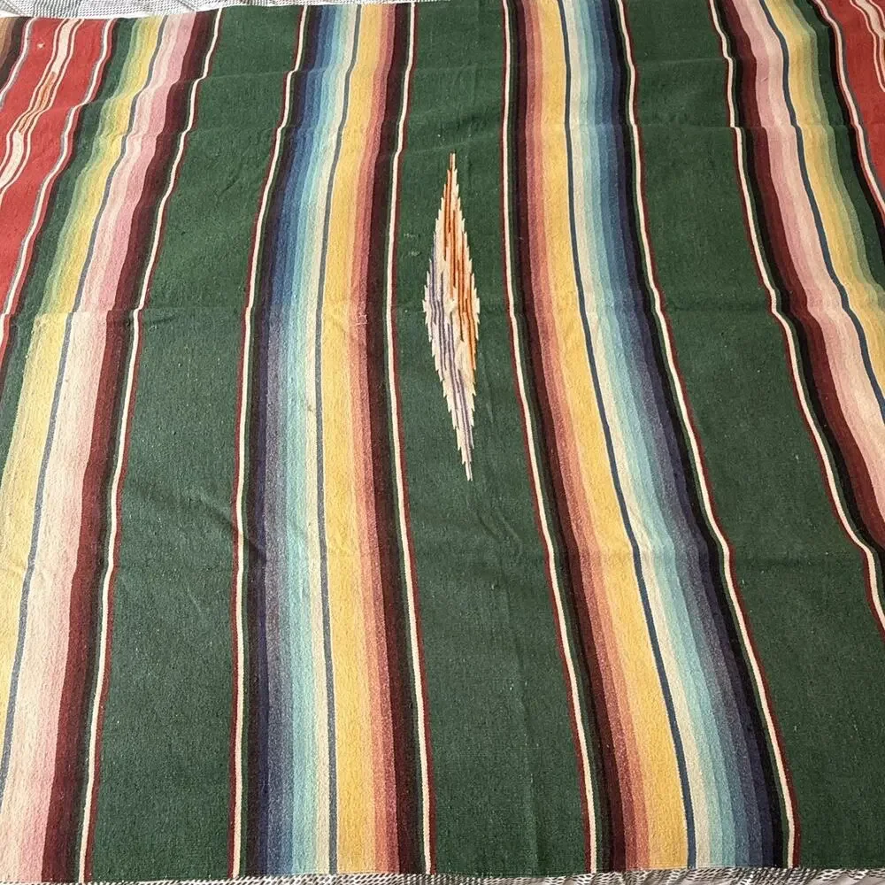 Vintage Mid Century Mexican Saltillo Serape Blanket 84x49 Wool warp Cotton Weft